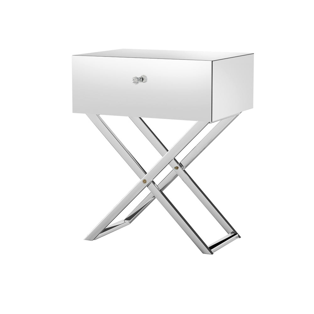 Artiss Mirrored Bedside Table Drawers Side Table Storage Nightstand Silver MOCO