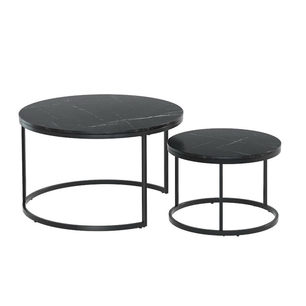 Artiss Nesting Coffee Tables Set of 2 Marble-effect Top 80/60CM Black Metal Base