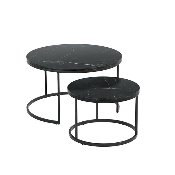 Artiss Nesting Coffee Tables Set of 2 Marble-effect Top 80/60CM Black Metal Base