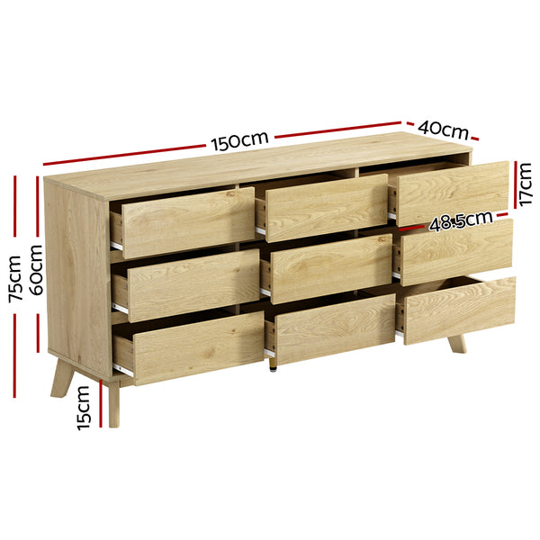 Artiss 9 Chest of Drawers Cabinet Dresser Table Tallboy Storage Bedroom Oak