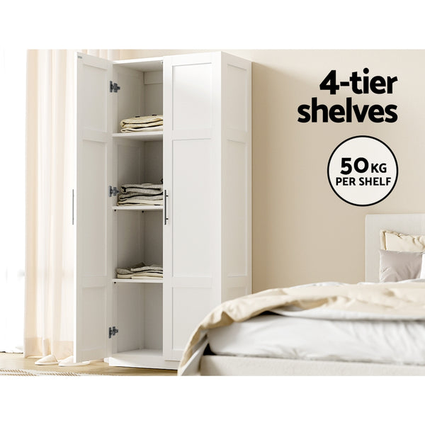 Artiss 2 Door Wardrobe Bedroom Cupboard Closet Storage Cabinet Organiser White