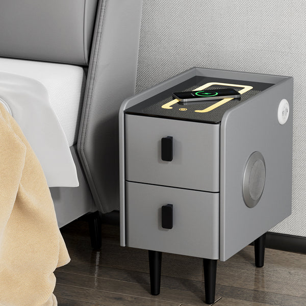 Artiss Smart Bedside Table 2 Drawers with Wireless Charging Ports LED Grey AIDA