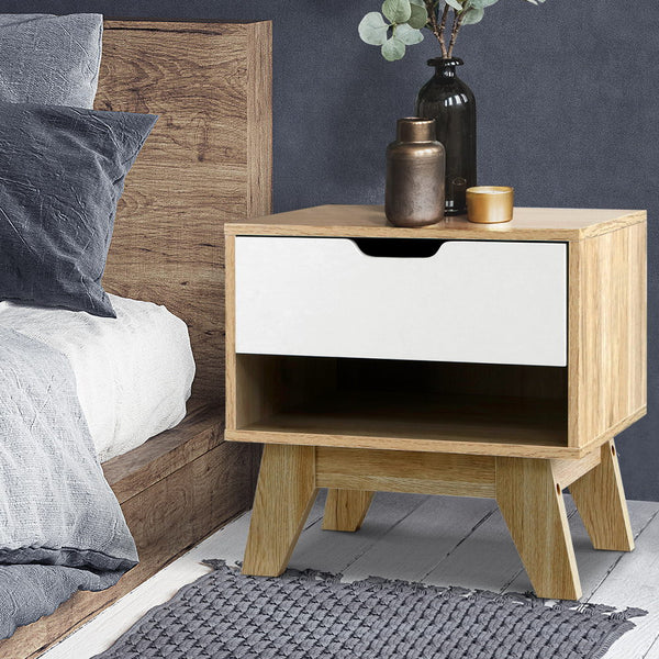 Artiss Bedside Table Drawer Nightstand Shelf Cabinet Storage Lamp Side Wooden