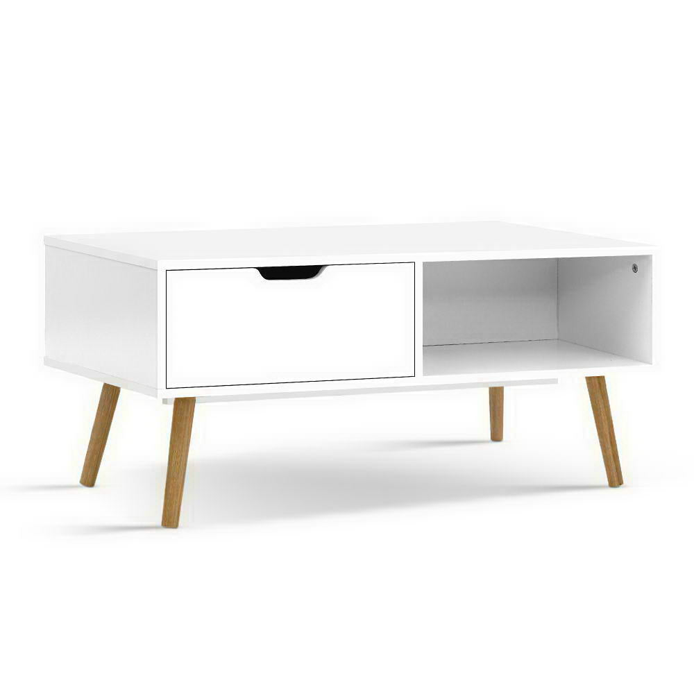 Artiss Coffee Table Storage Drawer Open Shelf Wooden Legs Scandinavian White