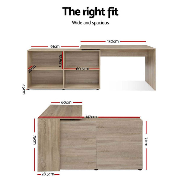 Artiss Office Computer Desk Corner Study Table Workstation Bookcase Storage