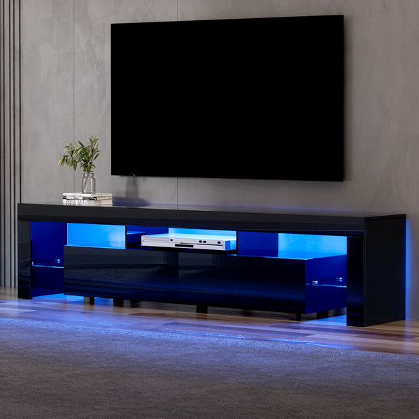 Artiss TV Cabinet Entertainment Unit Stand RGB LED Gloss Furniture 200cm Black