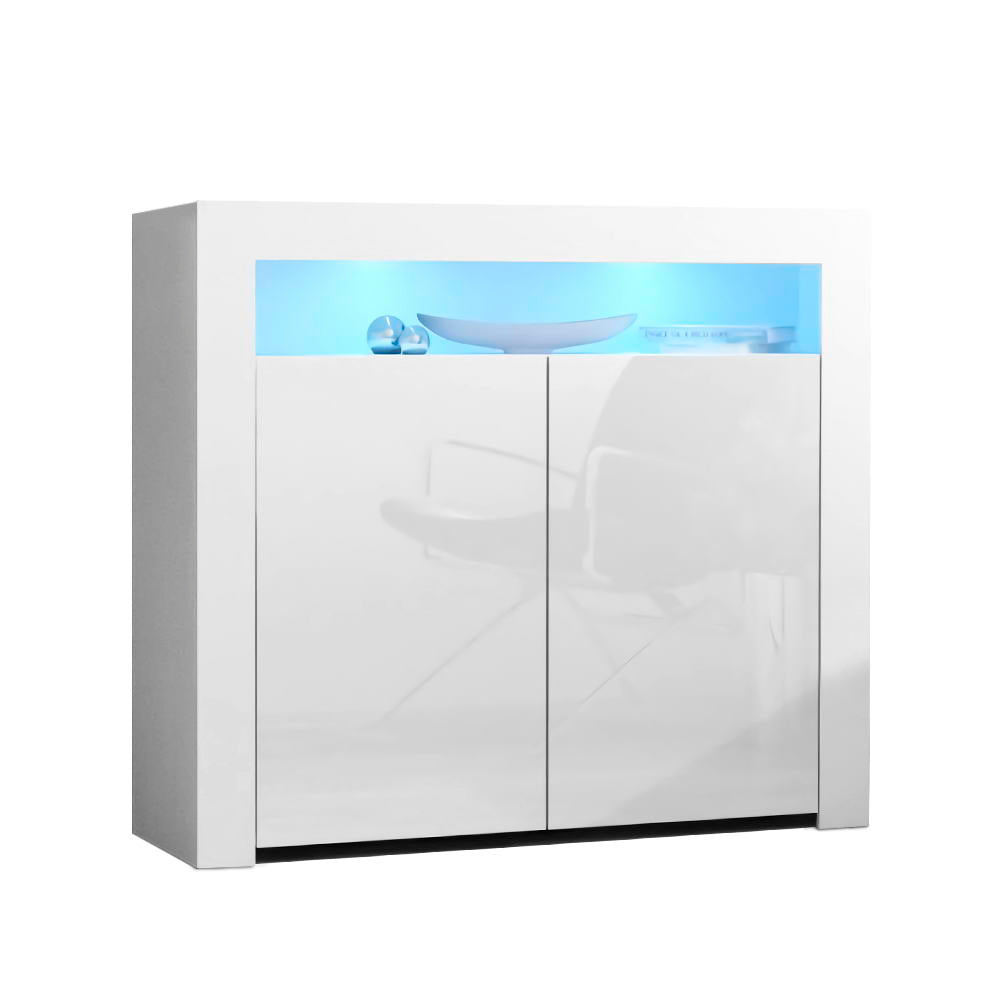 Artiss Buffet Sideboard Cabinet LED High Gloss Storage Cupboard 2 Doors White