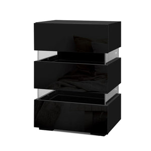 Artiss Bedside Table Side Unit RGB LED Lamp 3 Drawers Nightstand Gloss Furniture Black