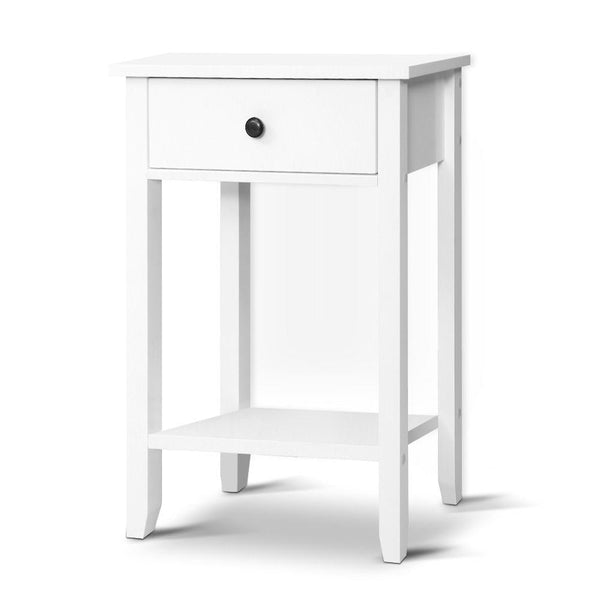 Set 2 Bedside Tables Drawer Side Table Nightstand White Storage Cabinet White Shelf
