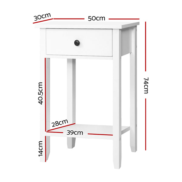 Artiss Bedside Table 1 Drawer with Shelf - BOWIE White