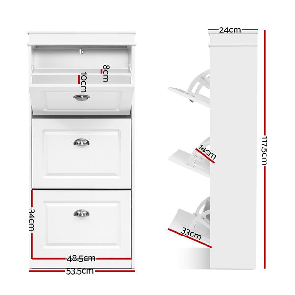 Artiss Shoe Cabinet Shoes Storage Rack White Organiser Shelf Cupboard 18 Pairs Drawer