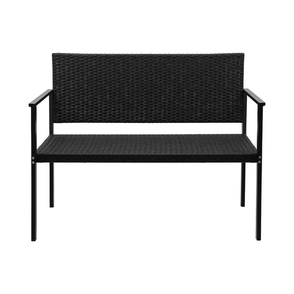 Gardeon Outdoor Garden Bench Seat Rattan Chair Steel Patio Furniture Park Black