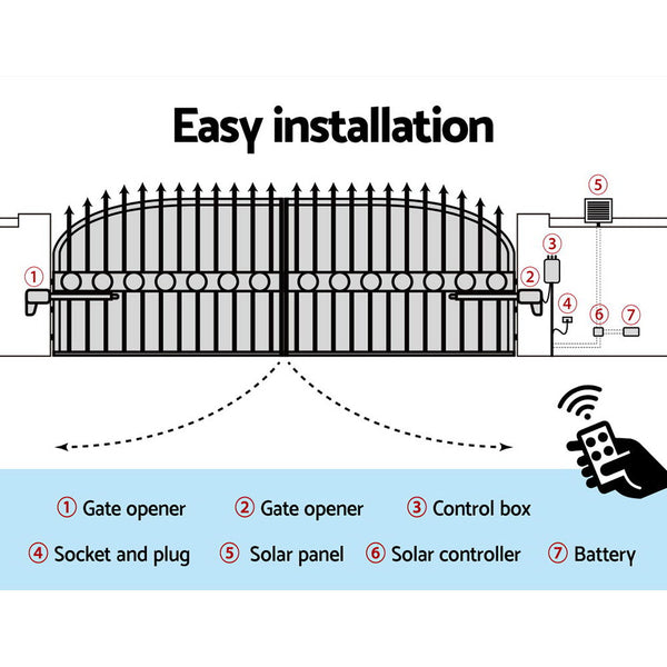 LockMaster Swing Gate Opener Auto 20W Solar Power Electric Remote Control 800KG