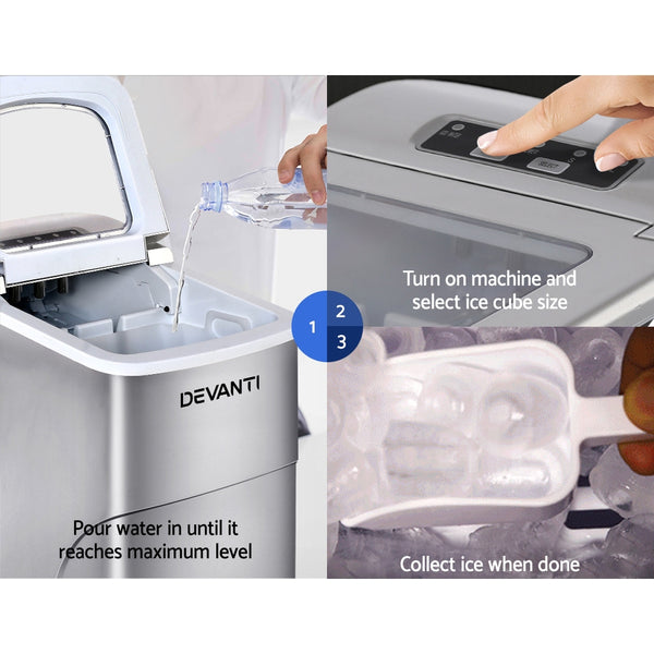 Devanti Portable Ice Cube Maker - Silver