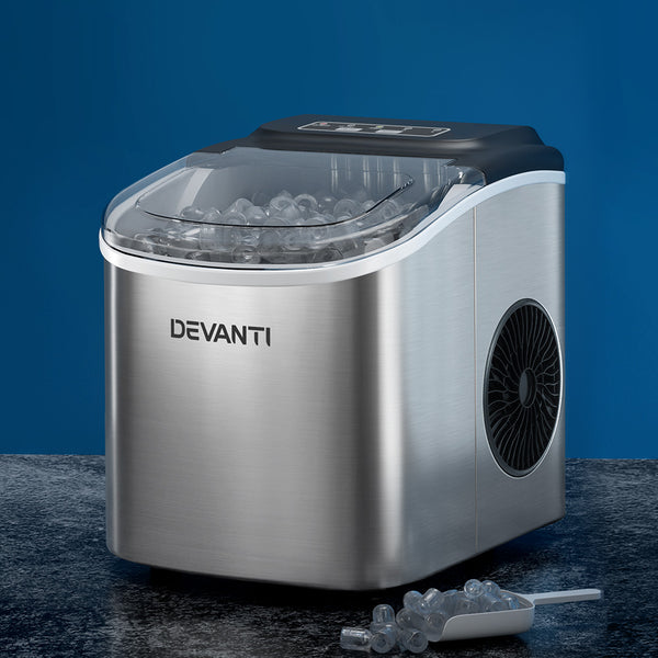 Devanti 12kg Ice Maker Machine w/Self Cleaning Portable Ice Cube Tray 2L White