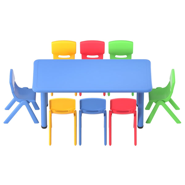 Keezi Kids Table and Chairs Study Desk Furniture 120CM Plastic Table 8 Chairs