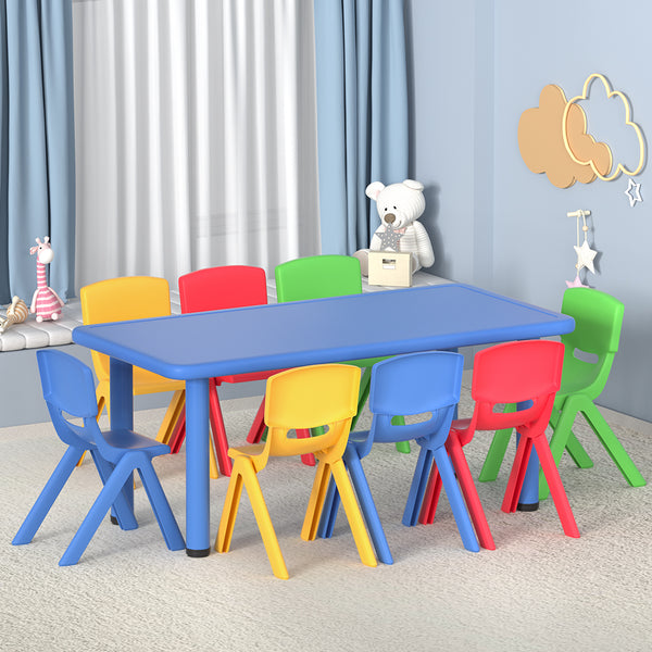 Keezi Kids Table and Chairs Study Desk Furniture 120CM Plastic Table 8 Chairs