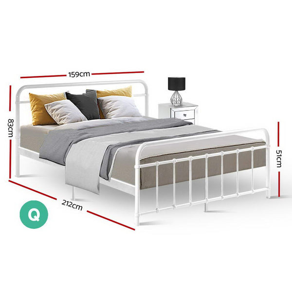 Artiss LEO Metal Bed Frame - Queen (White)