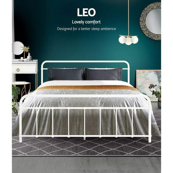 Artiss LEO Metal Bed Frame - Queen (White)