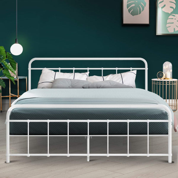 Artiss LEO Metal Bed Frame - Queen (White)