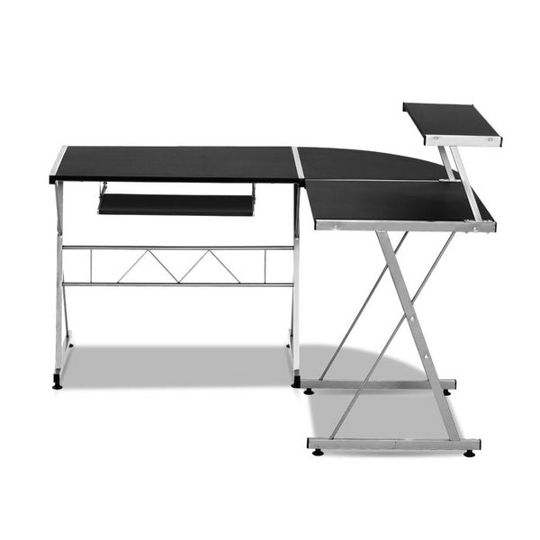 Artiss Corner Metal Pull Out Table Desk - Black