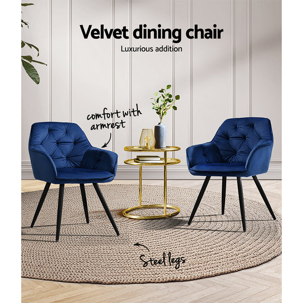 Artiss Dining Chairs Velvet Blue Set of 2 Calivia