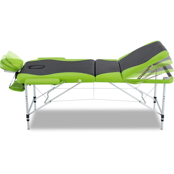 Zenses 3 Fold Portable Aluminium Massage Table - Green & Black