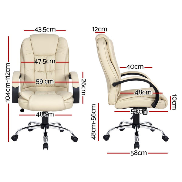 Artiss Office Chair Gaming Computer Chairs Executive PU Leather Seat Beige