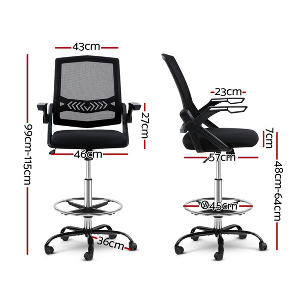 Artiss Office Chair Veer Drafting Stool Mesh Chairs Flip Up Armrest Black
