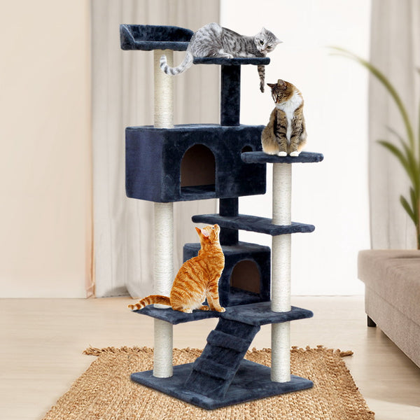 i.Pet Cat Tree 134cm Trees Scratching Post Scratcher Tower Condo House Furniture Wood Grey