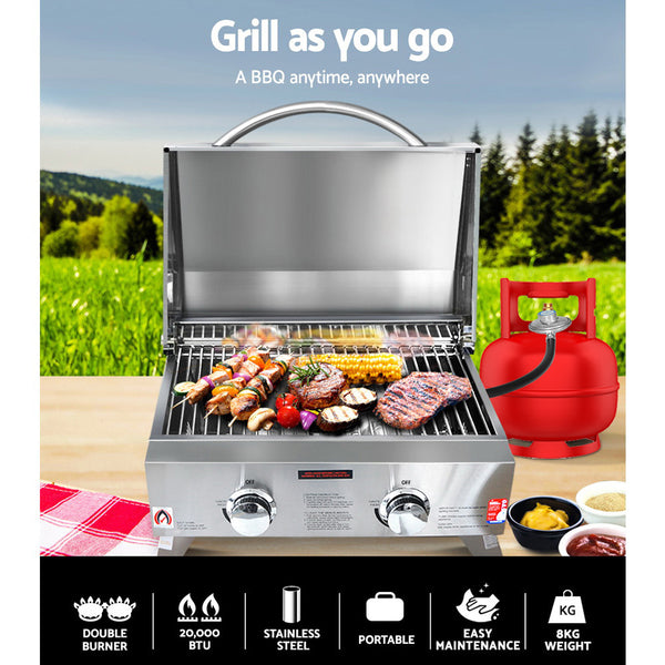 Grillz Portable 2 Burner Gas BBQ