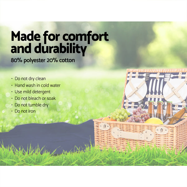 Alfresco 4 Person Picnic Basket Wicker Set Baskets Outdoor Insulated Blanket Navy