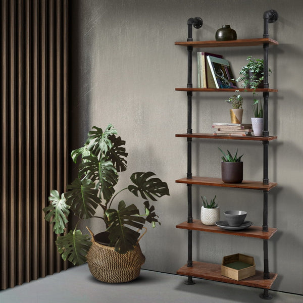Artiss Rustic Wall Shelves Display Bookshelf Industrial DIY Pipe Shelf Brackets