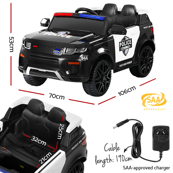Rigo Kids Ride On Car Electric Patrol Police Toy Cars Remote Control 12V Black
