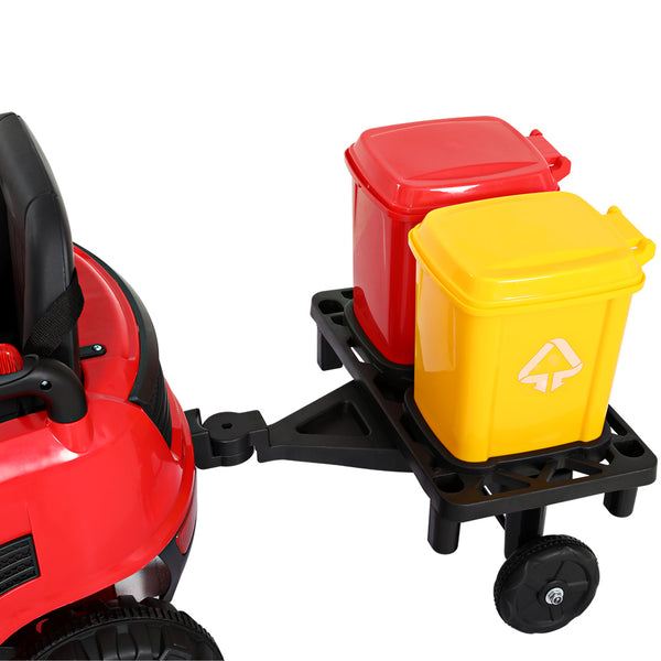 Rigo Kids Ride On Car Street Sweeper Truck w/Rotating Brushes Garbage Cans Red