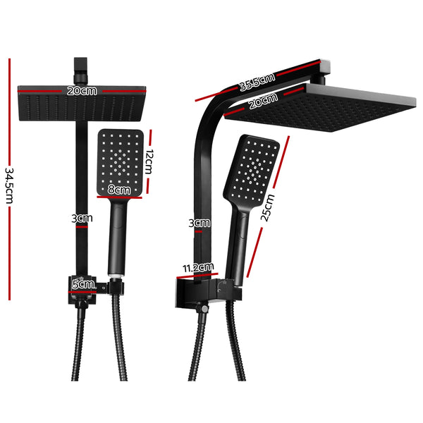 Cefito WELS 8'' Rain Shower Head Set Square Handheld High Pressure Wall Black