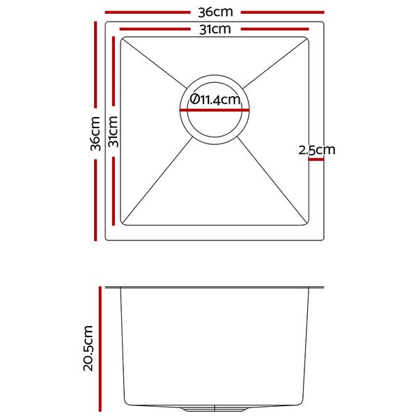 Cefito 36cm x 36cm Stainless Steel Kitchen Sink Under/Top/Flush Mount Silver