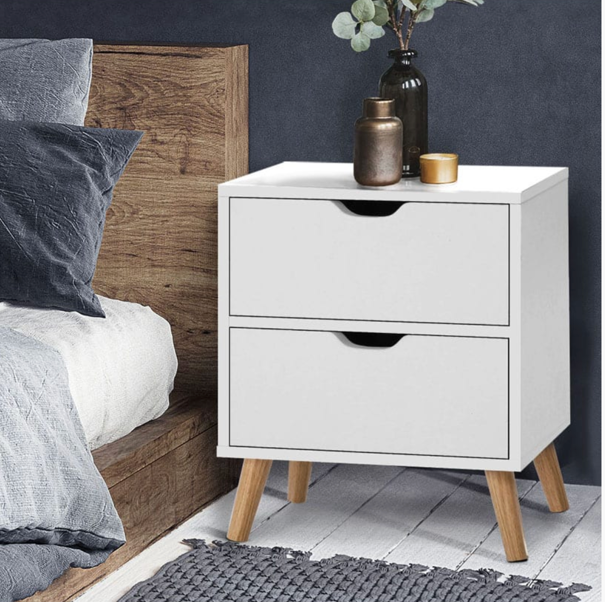 Artiss Bedside Tables Drawers Side Table Nightstand White Storage Cabinet Wood