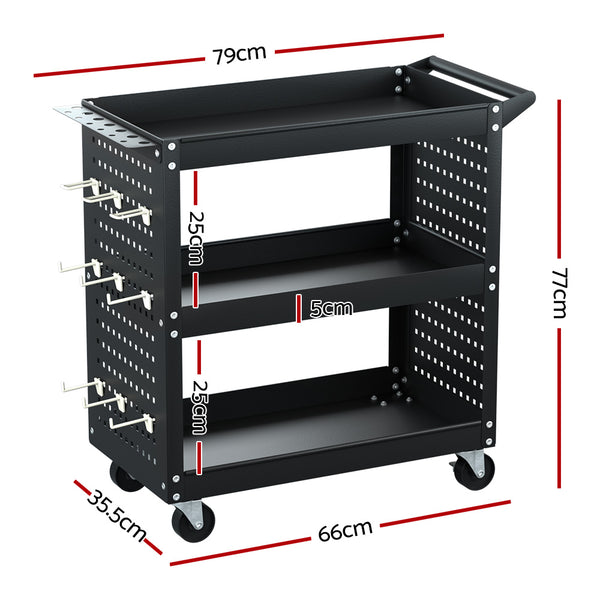 Giantz 3-Tier Tool Cart Storage Trolley Toolbox Workshop Garage Organizer Black