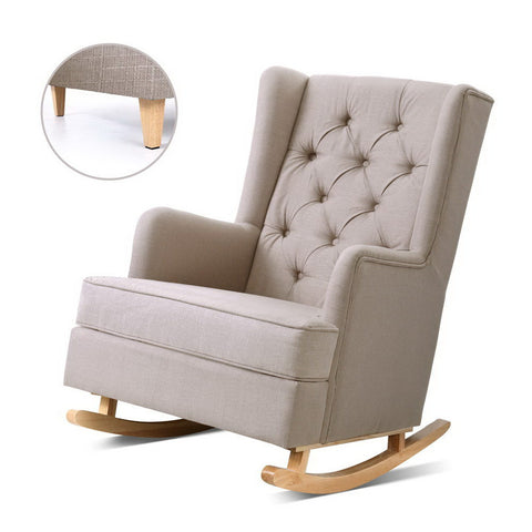 Artiss Rocking Armchair Feedining Chair Fabric Armchairs Lounge Recliner Beige