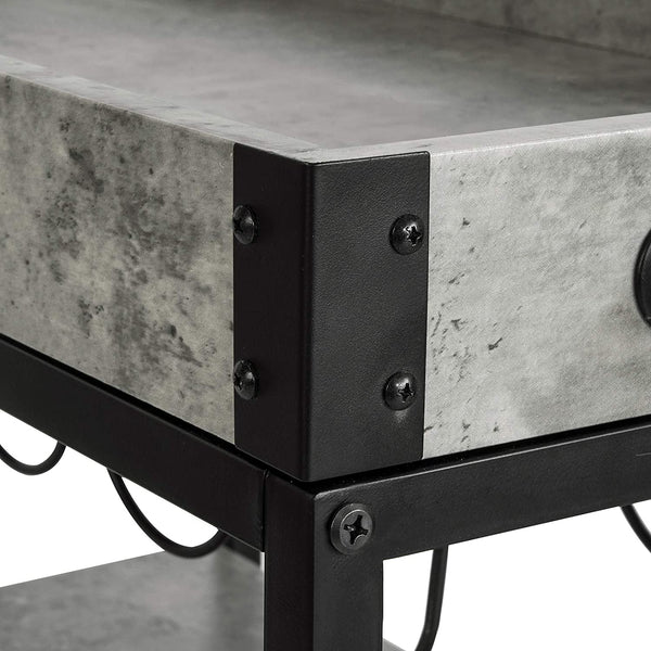 Industrial Vintage Style Wood Metal 3 Tiers Kitchen Serving Trolley with Wine Rack (Grey)