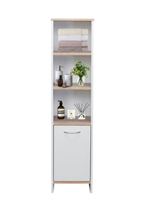 Alto Bathroom Tallboy Narrow High Cabinet With 1 Doors/3 Shelves - Oak/White