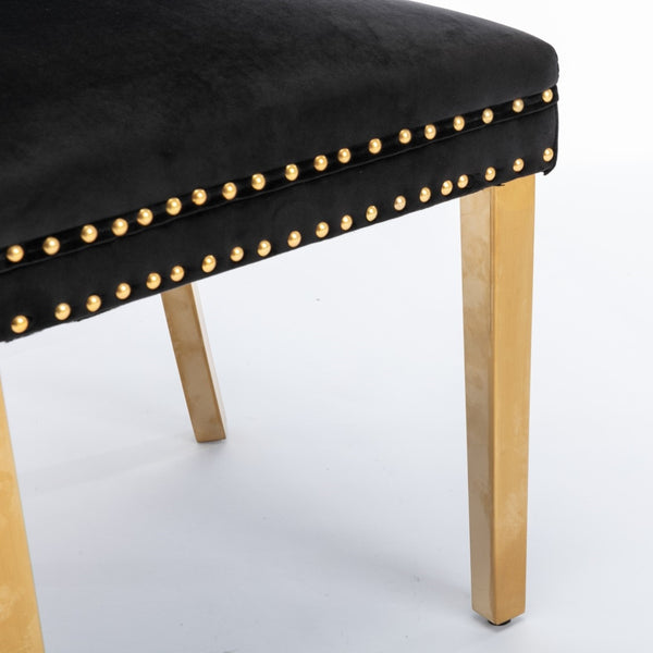 8x Velvet Dining Chairs with Golden Metal Legs-Black