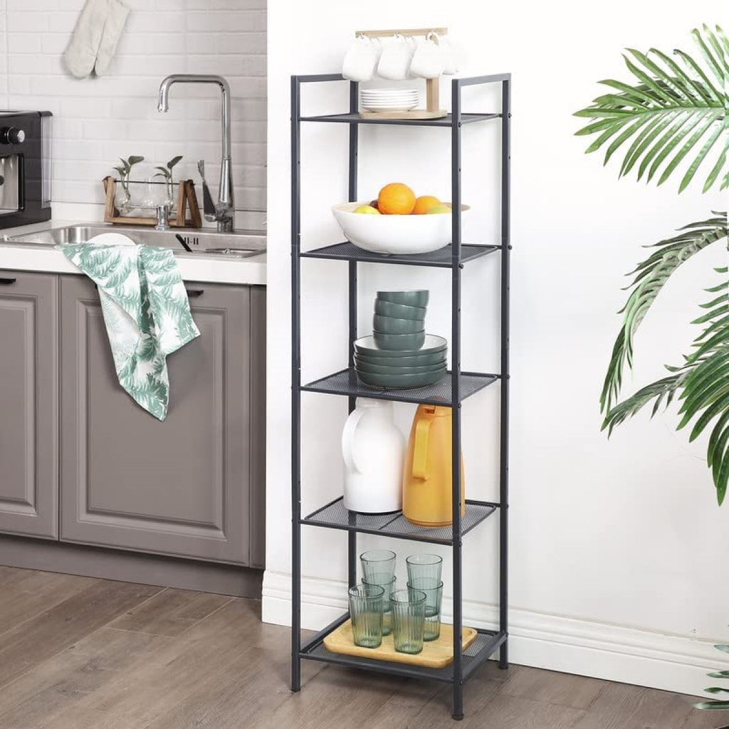 SONGMICS Bathroom Shelf 5-Tier Storage Rack with Adjustable Shelf Black BSC35BK