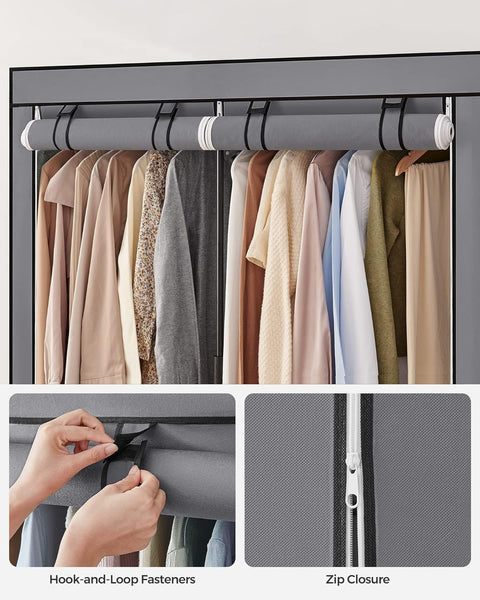 SONGMICS Portable Fabric Clothes Storage Wardrobe with 2 Clothes Rails Grey