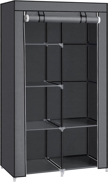 SONGMICS Portable Clothes Storage with 6 Shelves and 1 Clothes Hanging Rail Grey