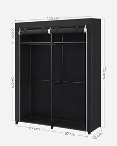 SONGMICS Portable Fabric Clothes Storage Wardrobe with 2 Clothes Rails Black