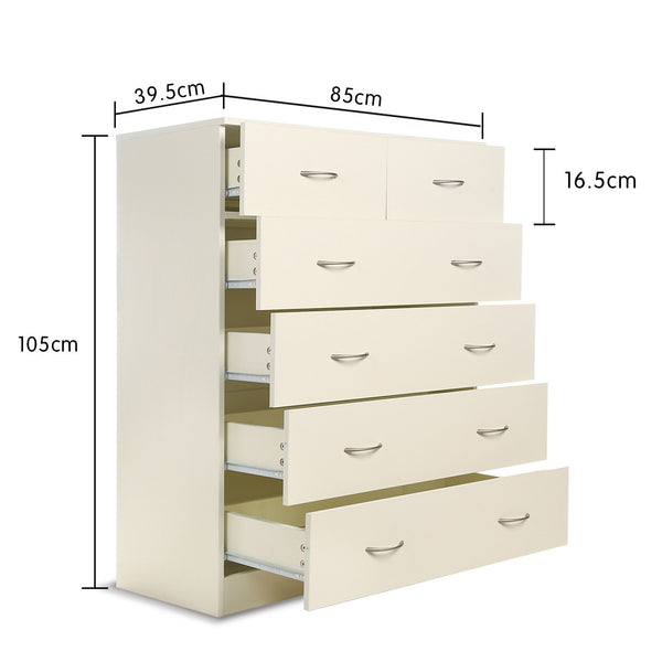Sarantino Tallboy Dresser 6 Chest Of Drawers Cabinet 85 X 39.5 X 105