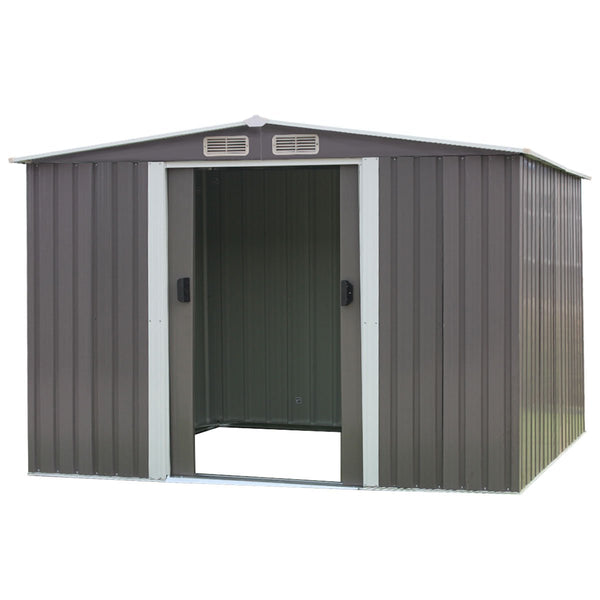 Wallaroo Garden Shed Spire Roof 8ft x 8ft Outdoor Storage Shelter - Grey