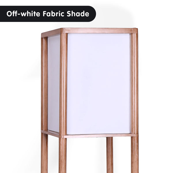 Sarantino Etagere Floor Lamp Off-White Fabric Shade in Wood Finish